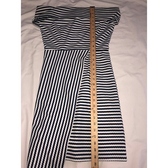 Hutch Off Shoulder Dress Size S Blue White Striped Knit Asymmetrical Nautical - Picture 9 of 11